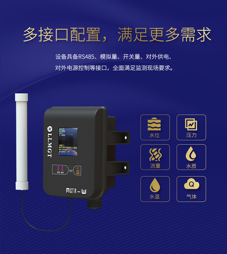 采用多接口配置，具備RS485、模擬量、開關量、對外供電、對外電源控制等接口，全面滿足監測現場要求。
